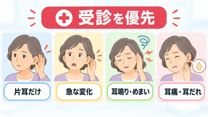 集音器より耳鼻咽喉科への受診を優先したい状態を示す図