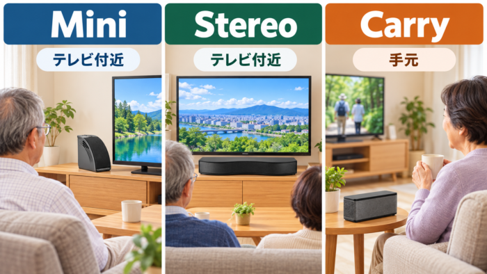 Mini・Stereo・Carryの置き場所と周囲への音の違い