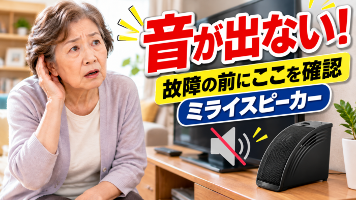 ミライスピーカーから音が出ないときの確認方法を解説するアイキャッチ