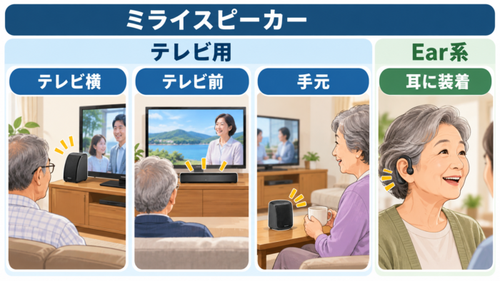 ミライスピーカーのテレビ用とEar系の使い方の違い