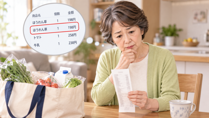 帰宅後にレシートを確認し、セルフレジで同じ商品が二重登録されていることに気づく高齢女性