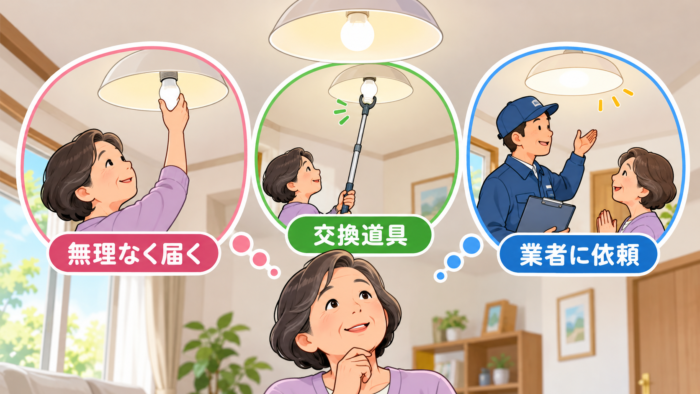 高いところの電球交換で自分で行う場合と道具・業者を使う場合の選択肢