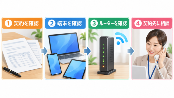 固定電話解約後にWi-Fiがつながらないとき契約・端末・機器・契約先の順に確認する4手順