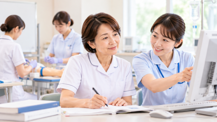 ブランク明けの復職に向けて研修を受ける看護師
