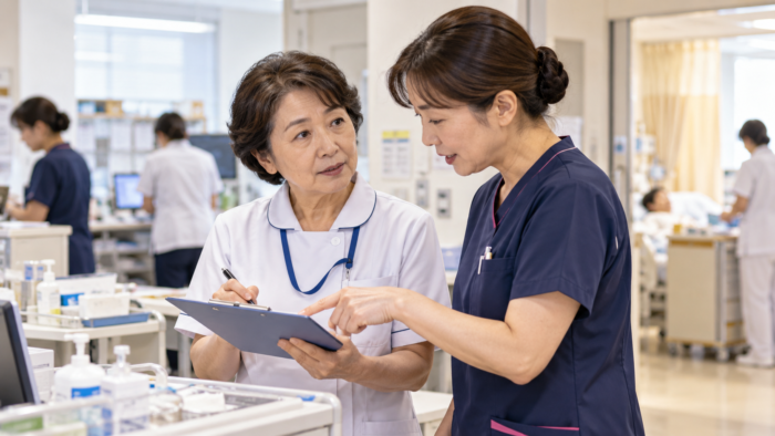 お試し勤務でスタッフに確認しながら働く看護師