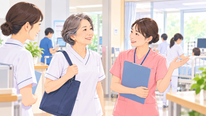 看護師がお試し勤務や見学で職場を確かめるイメージ