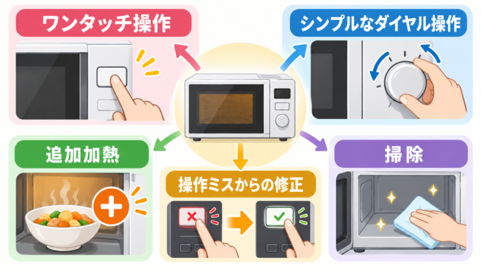 電子レンジの5つの使いやすさを表したイメージ