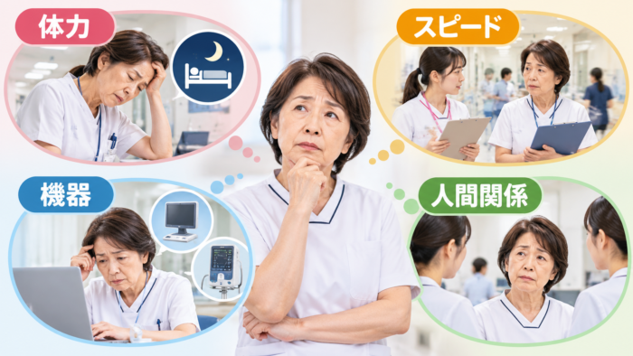 60代看護師が仕事に自信をなくす原因を整理した図